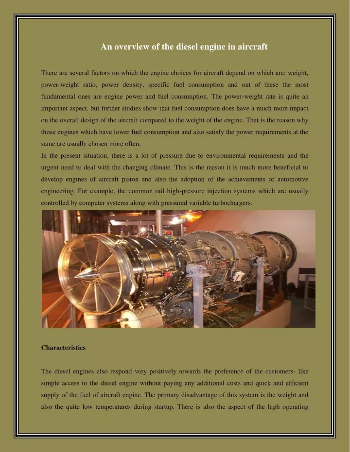 an overview of the diesel engine in aircraft