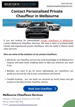 Contact Personalised Private Chauffeur in Melbourne
