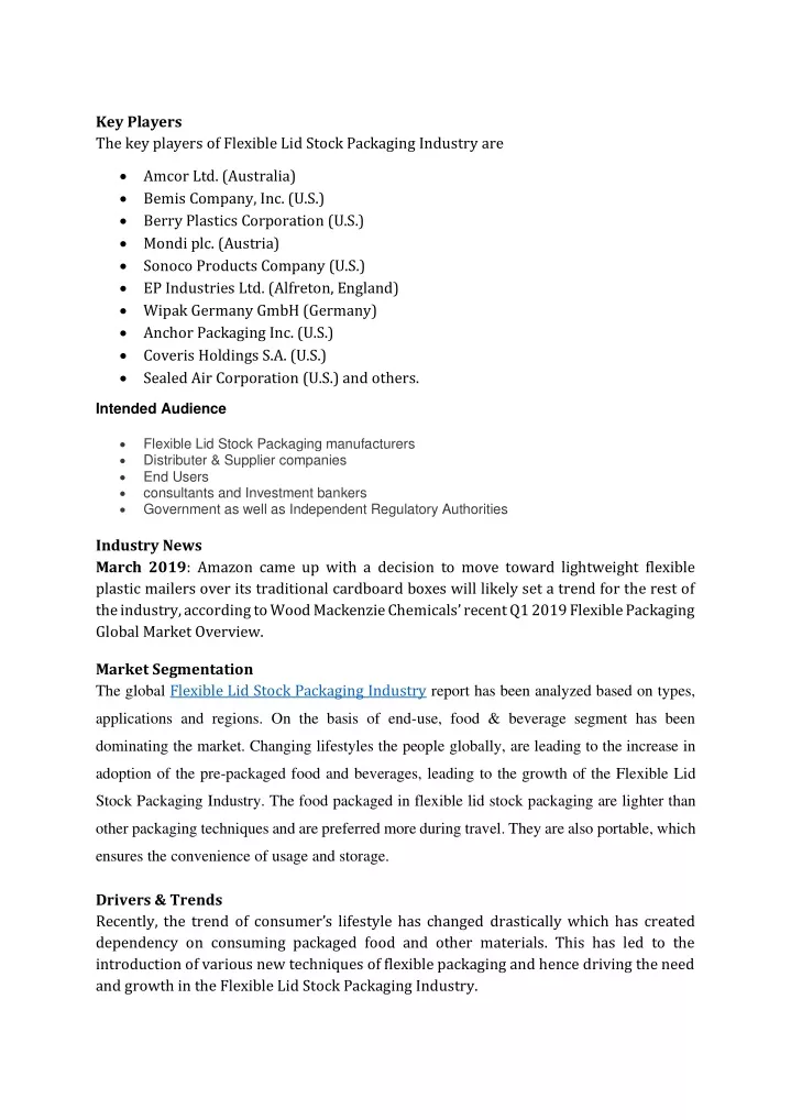 key players the key players of flexible lid stock