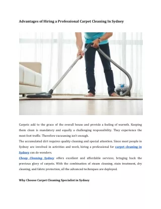 Advantages of Hiring a Professional Carpet Cleaning In Sydney