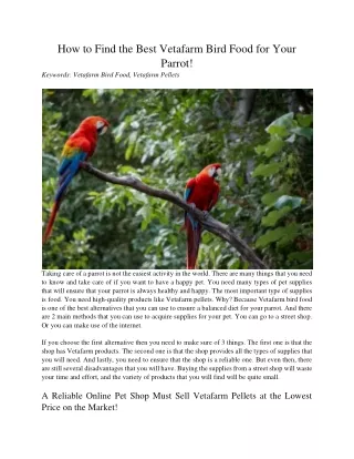 how to find the best vetafarm bird food for your
