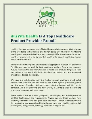 AusVita Health Is A Top Healthcare Product Provider Brand!