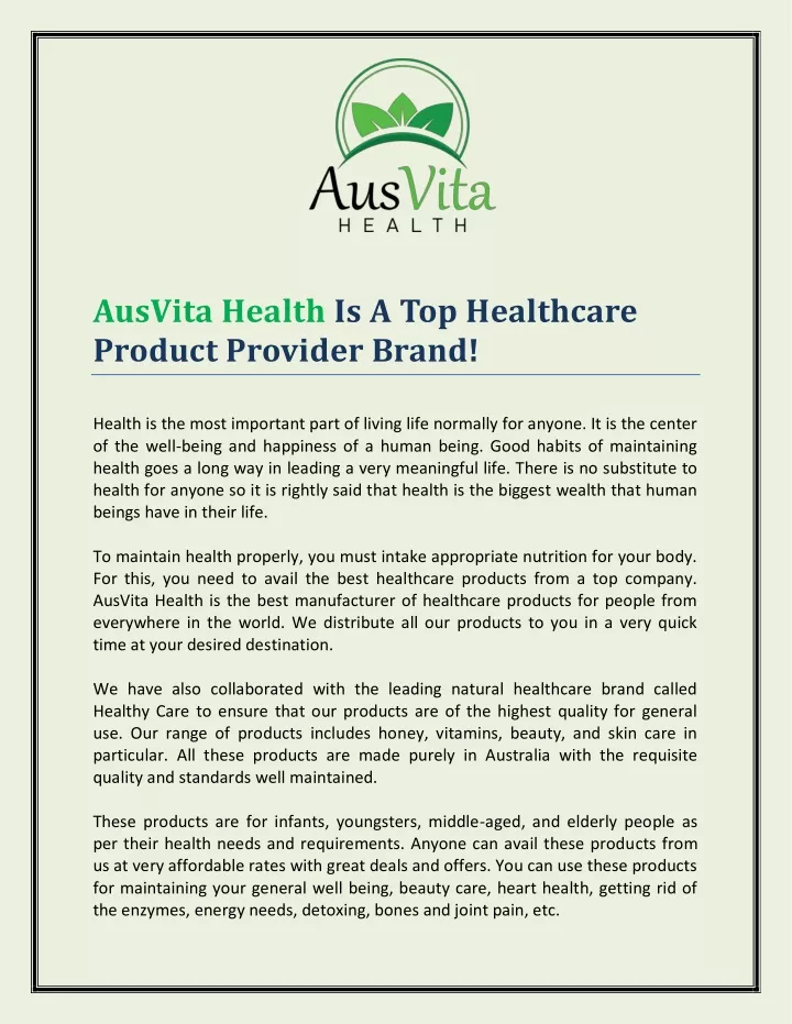 ausvita health is a top healthcare product