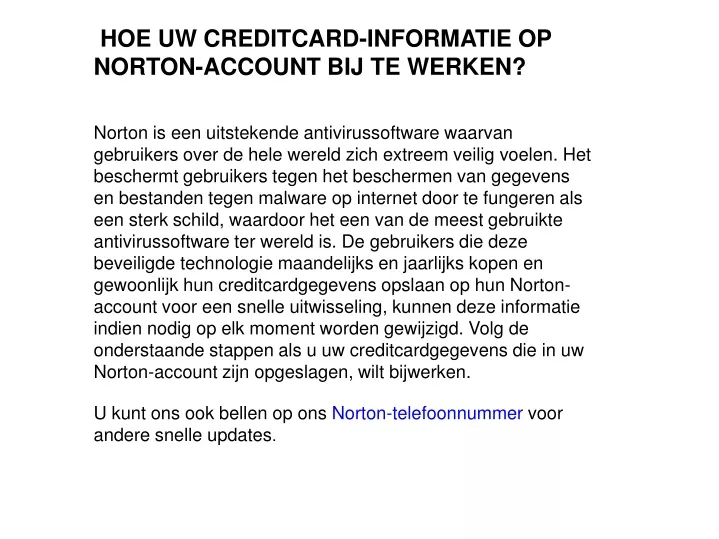 hoe uw creditcard informatie op norton account