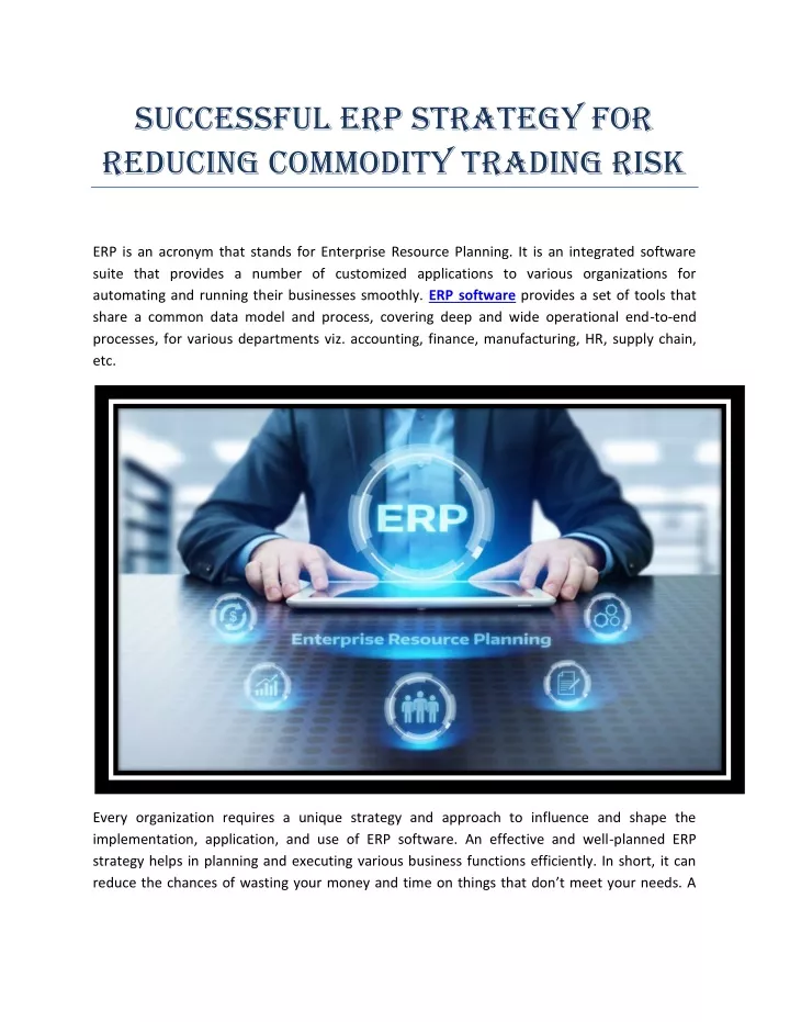 successful erp strategy for reducing commodity