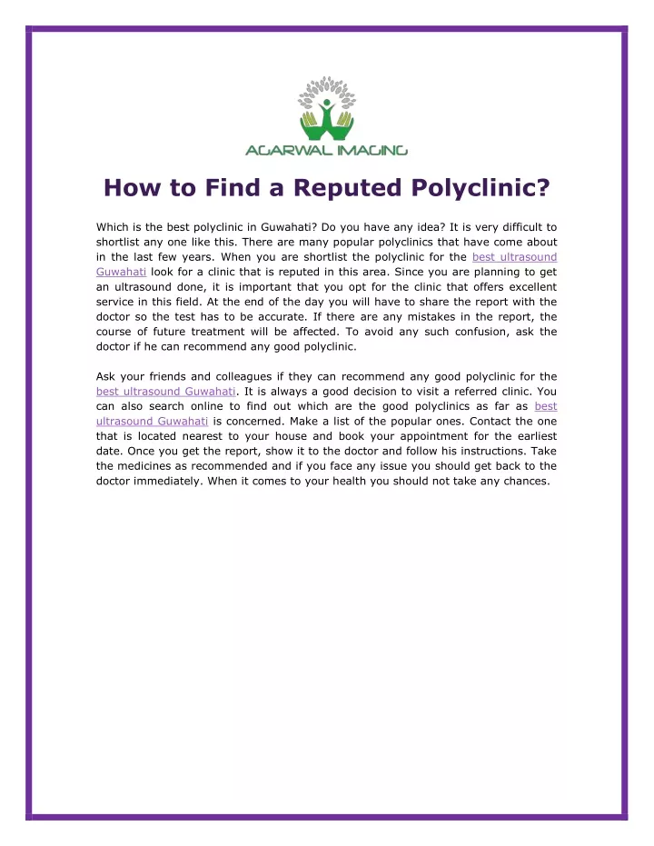 how to find a reputed polyclinic