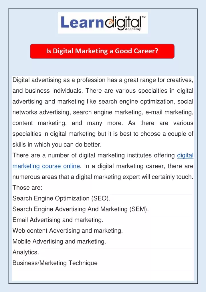 is digital marketing a good career