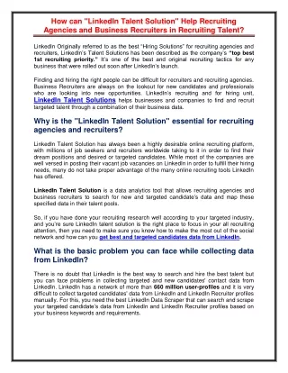 how can linkedin talent solution help recruiting