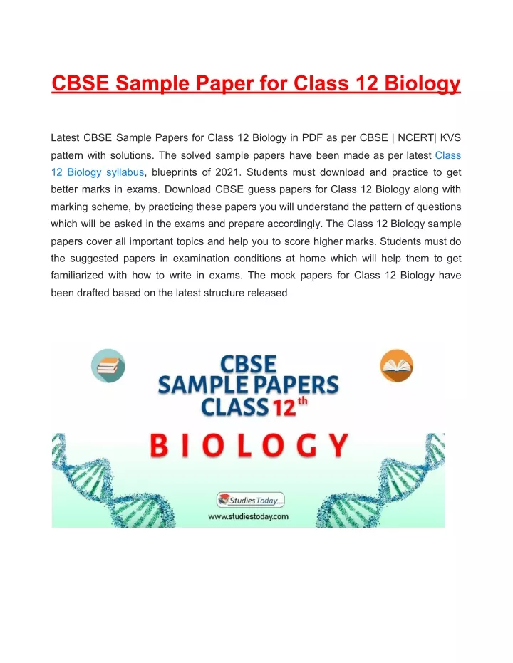 cbse sample paper for class 12 biology latest