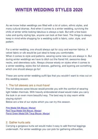 Winter Wedding Styles 2020