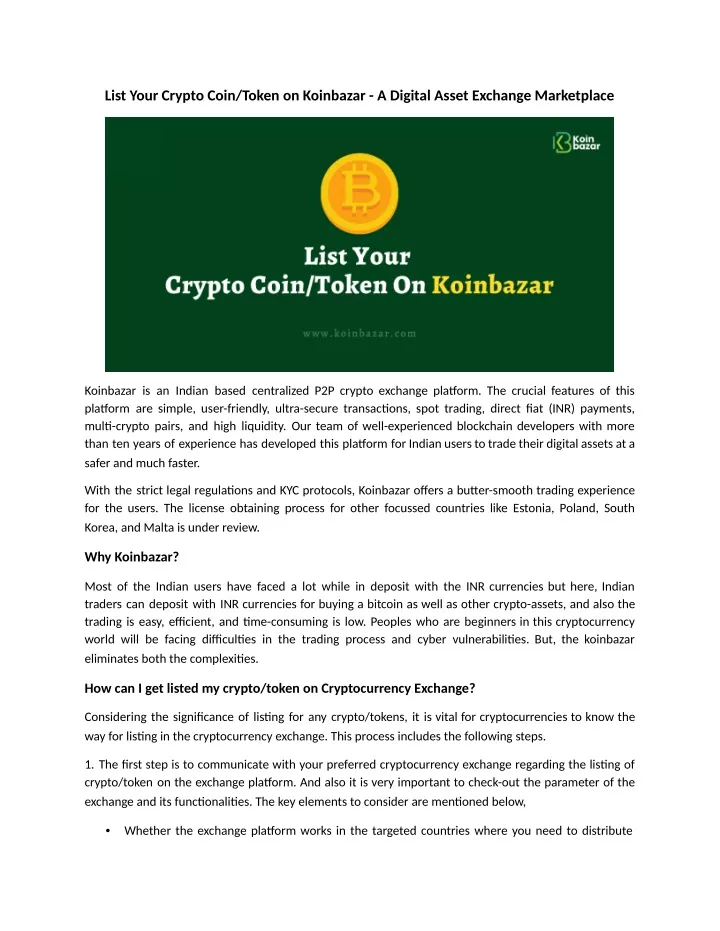list your crypto coin token on koinbazar