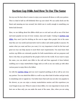 suction cup dildo and how to use the same