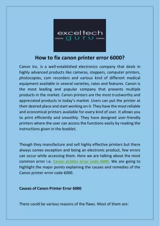How to fix canon printer error 6000?