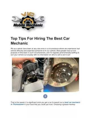 top tips for hiring the best car mechanic