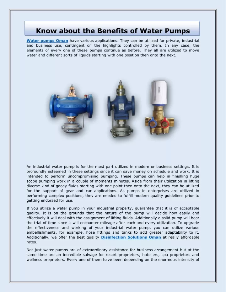 know about the benefits of water pumps