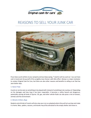 Reasons To Sell Your Junk Car