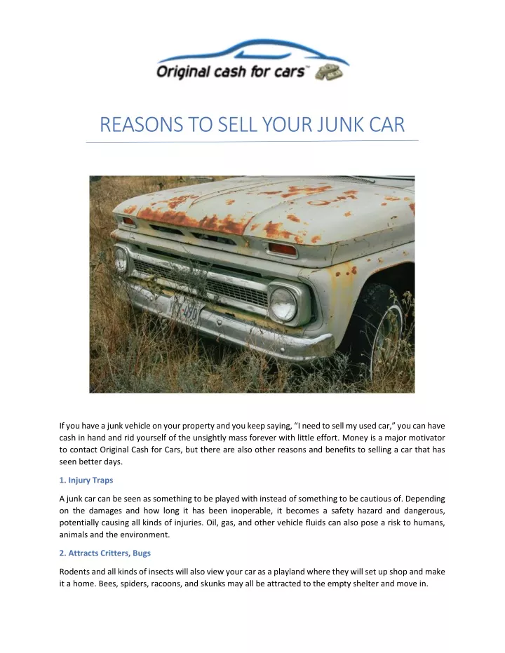 reasons to sell your junk car