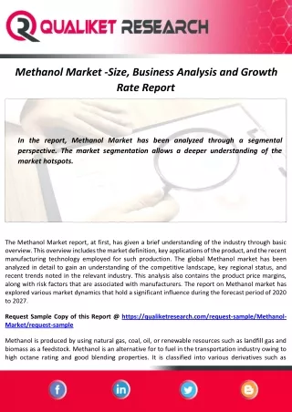 Methanol Market 2020-2027 : Size, Industry Growth Analysis and Forecast Report