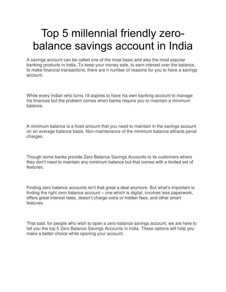 top 5 millennial friendly zero balance savings