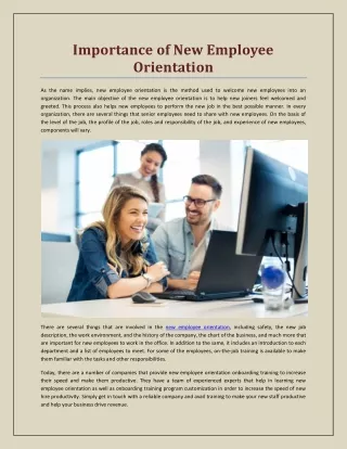 importance of new employee orientation