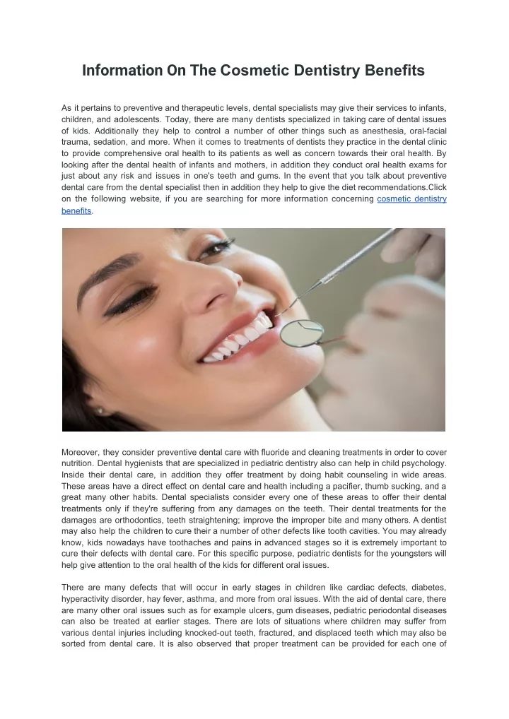 information on the cosmetic dentistry benefits