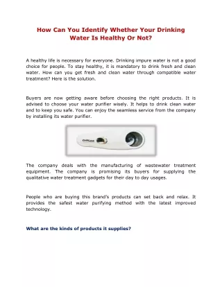 How Can You Identify Whether Your Drinking Water Is Healthy Or Not?