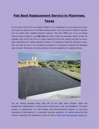 Flat Roof Replacement Service in Plainview, Texas