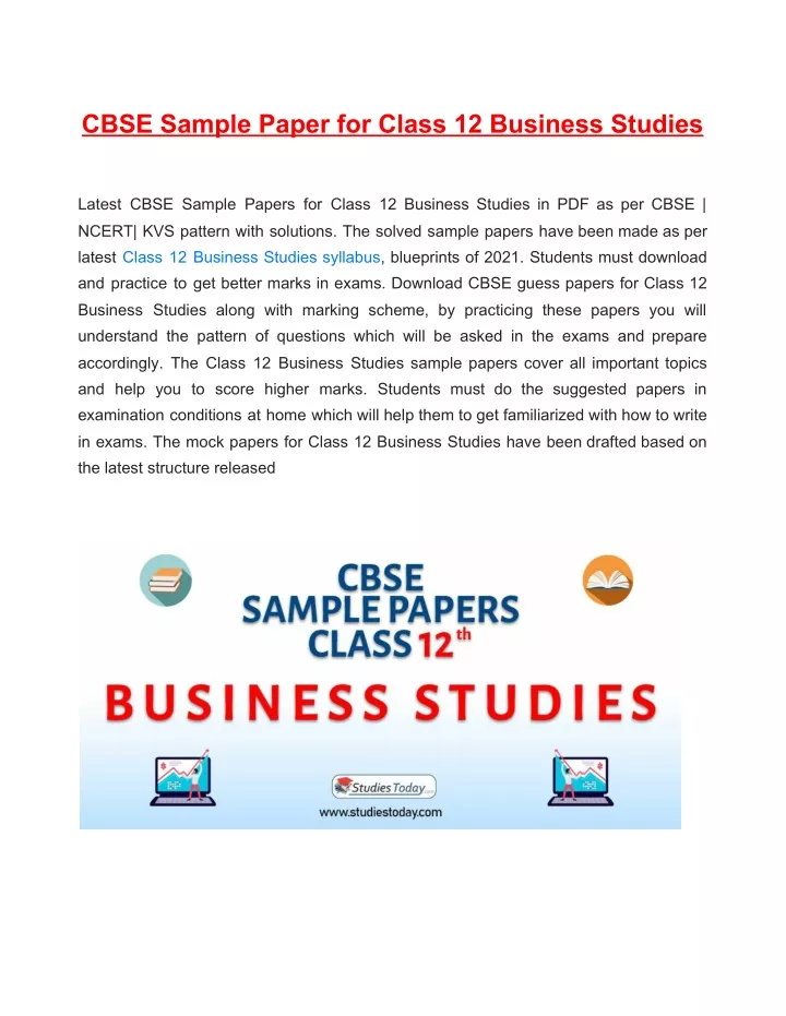 cbse sample paper for class 12 business studies