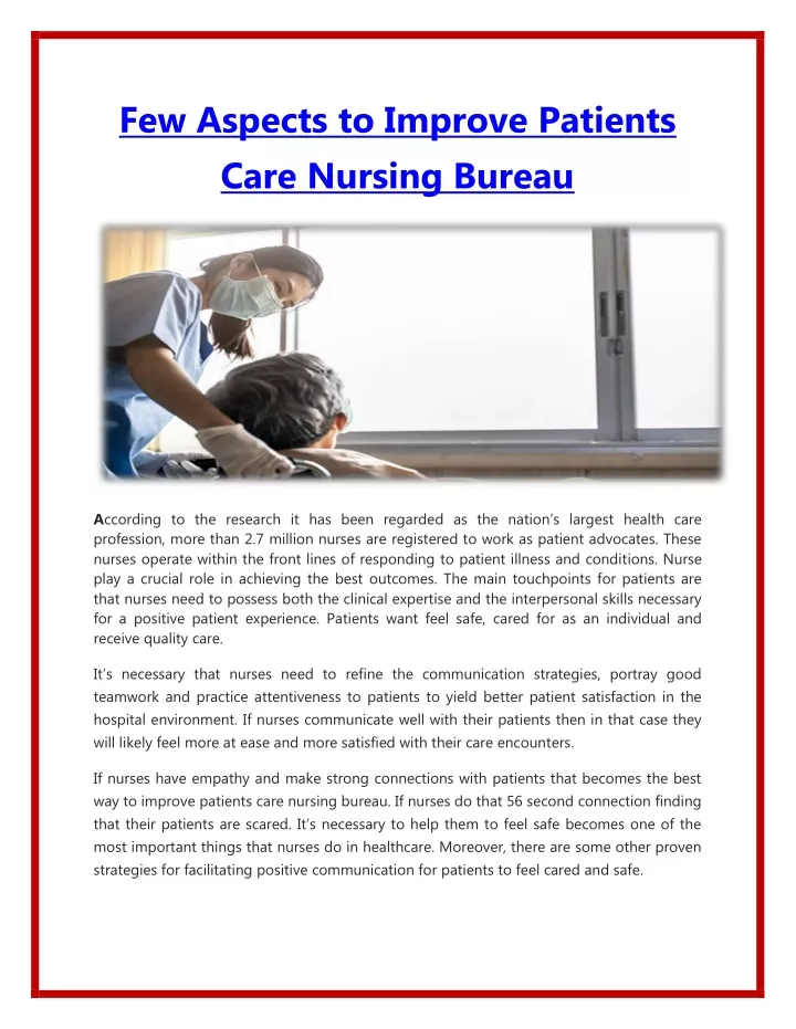 few aspects to improve patients care nursing