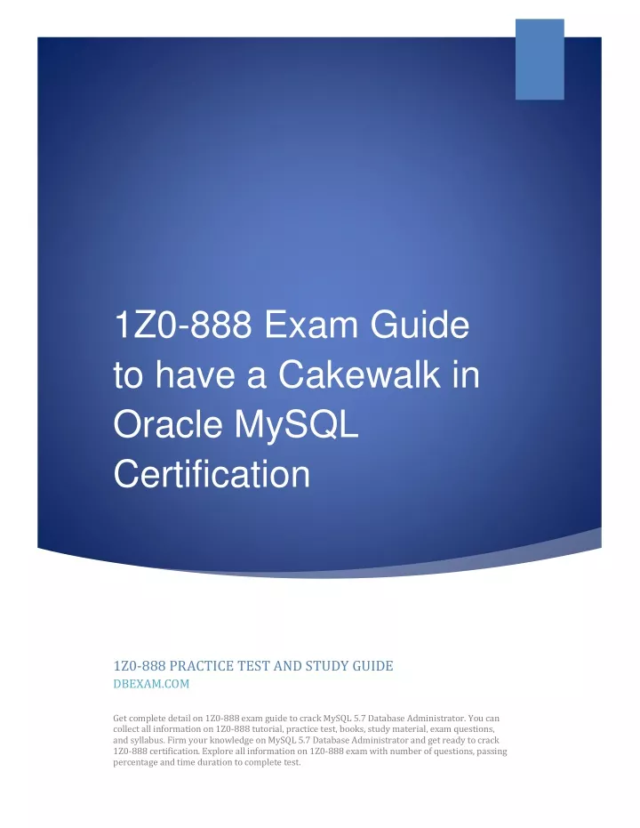 1z0 888 exam guide to have a cakewalk in oracle
