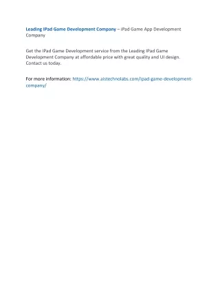leading ipad game development company ipad game