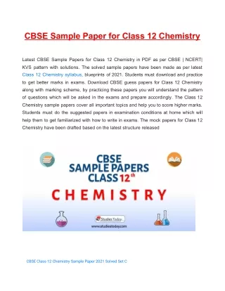 cbse sample paper for class 12 chemistry latest