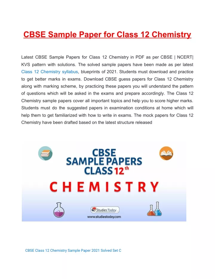 cbse sample paper for class 12 chemistry latest