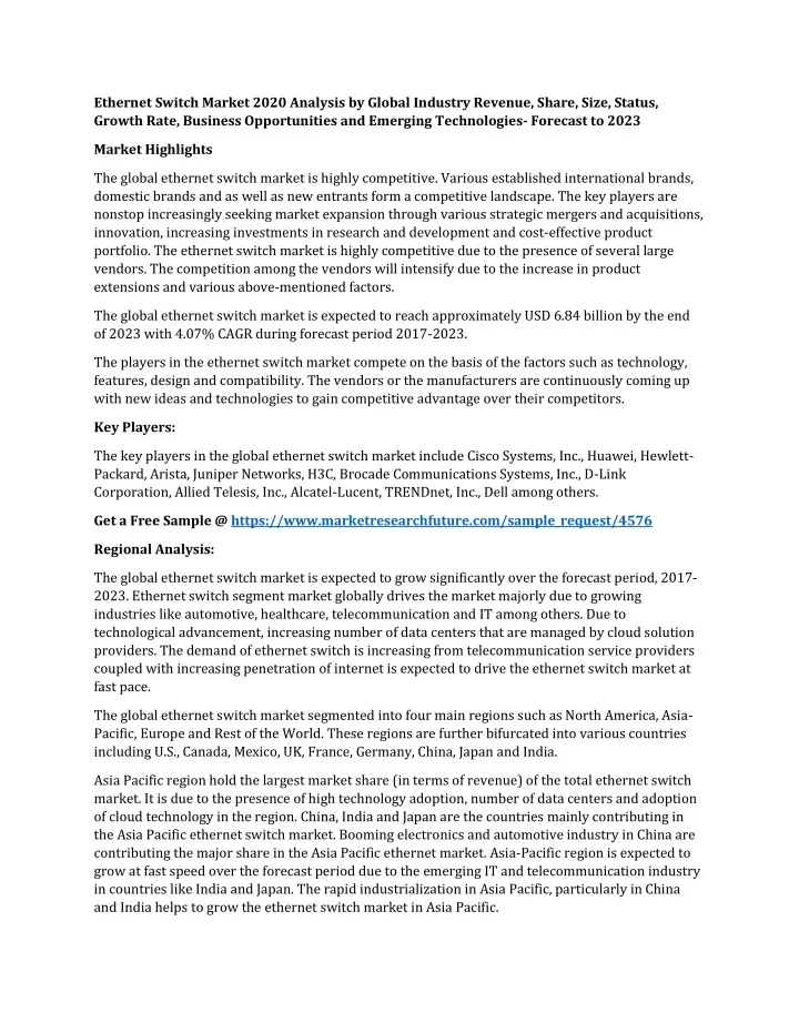 ethernet switch market 2020 analysis by global