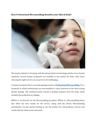 How Professional Microneedling Benefits your Skin & Body?