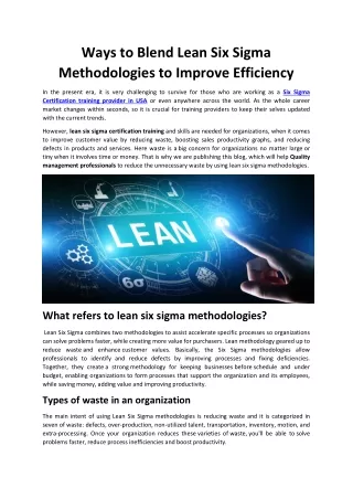 Ways to Blend Lean Six Sigma Methodologies to Improve Efficiency