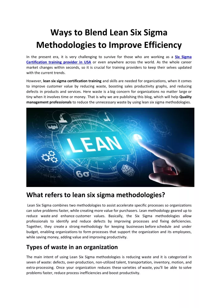 ways to blend lean six sigma methodologies