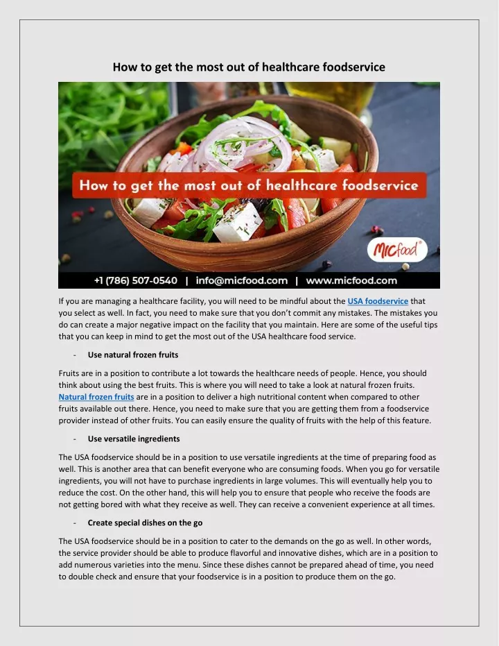 how to get the most out of healthcare foodservice