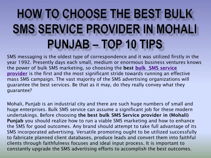 how to choose the best bulk sms service provider in mohali punjab top 10 tips