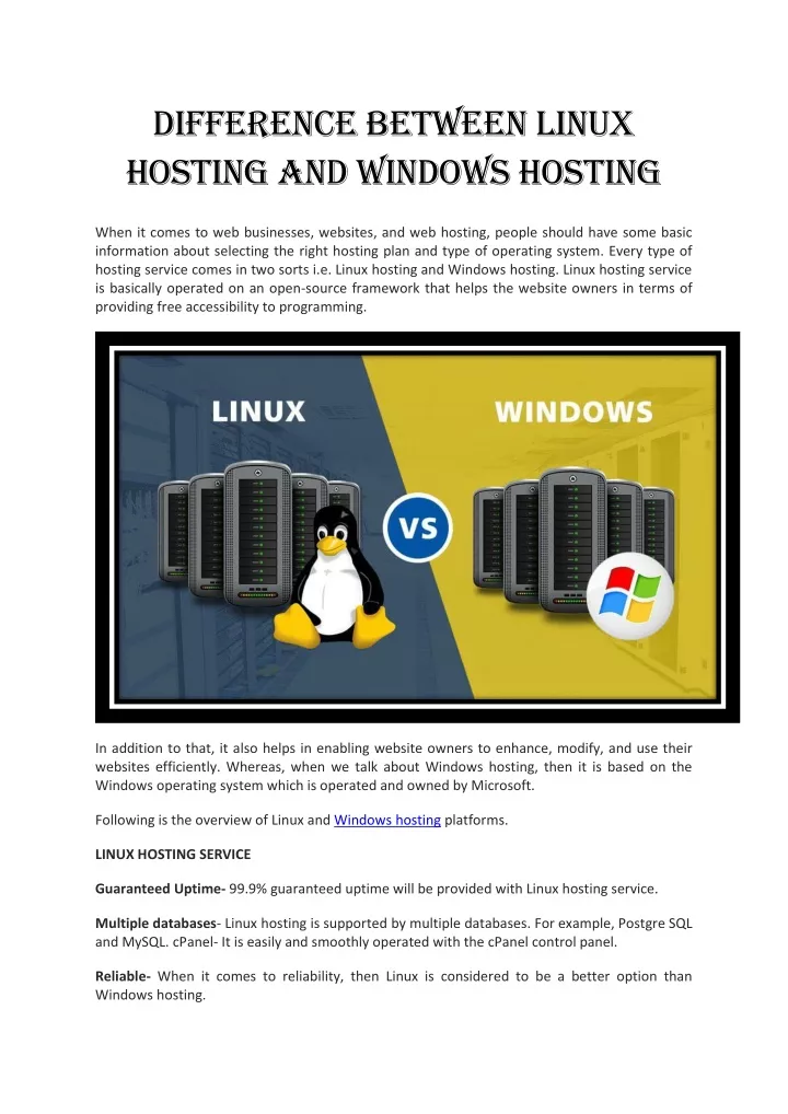 difference between linux hosting and windows