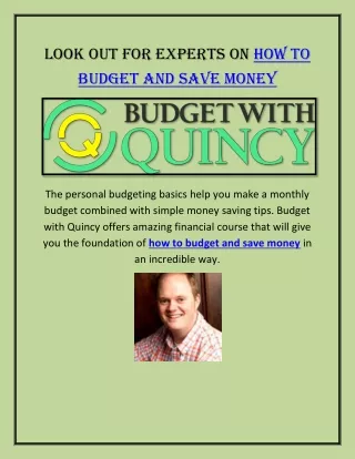 Look Out For Experts On How To Budget And Save Money