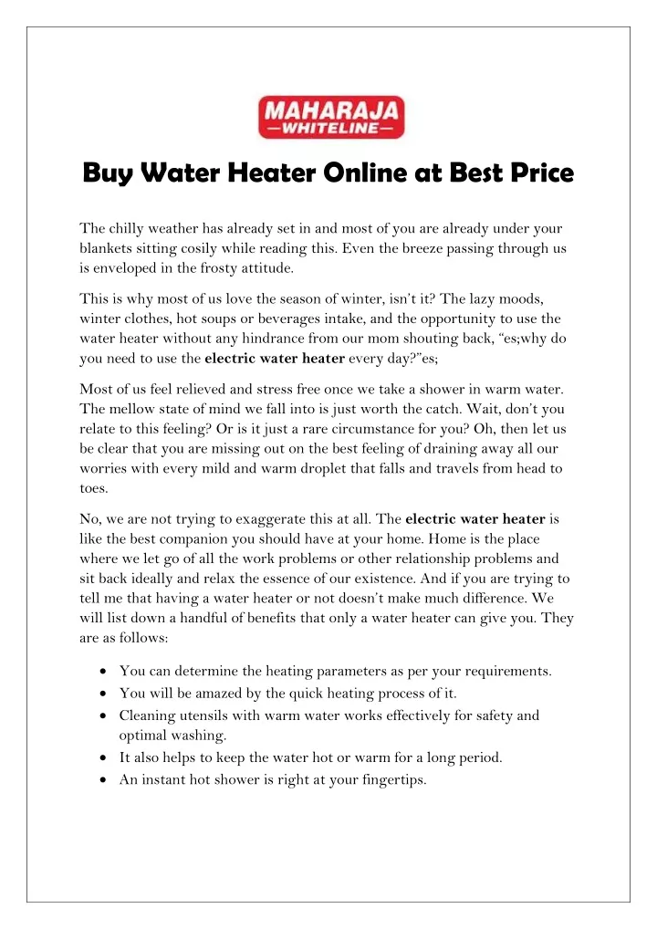 buy water heater online at best price the chilly