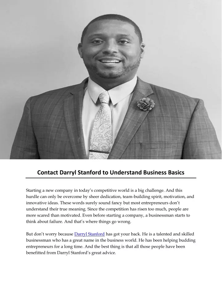 contact darryl stanford to understand business