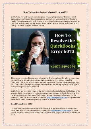 Easier Way to fix the QuickBooks Error 6073  1-877-349-3776