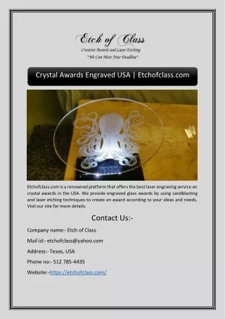 Crystal Awards Engraved USA | Etchofclass.com