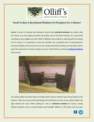 Need To Buy A Reclaimed Window Or Fireplace For A Home?