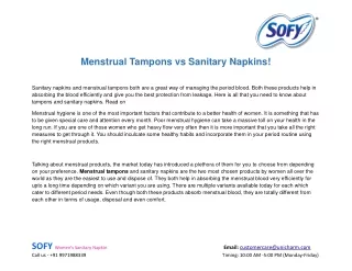 Menstrual Tampons vs Sanitary Napkins!