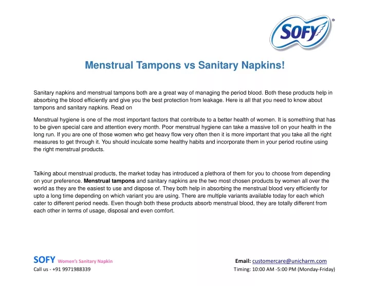 menstrual tampons vs sanitary napkins