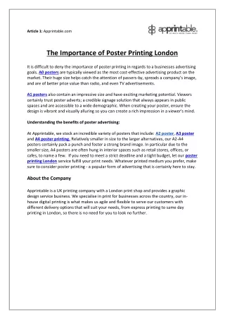 The Importance of Poster Printing London