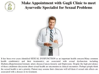 Make Appointment with Gugli Clinic to Meet Ayurvedic Specialist for Sexual Problems